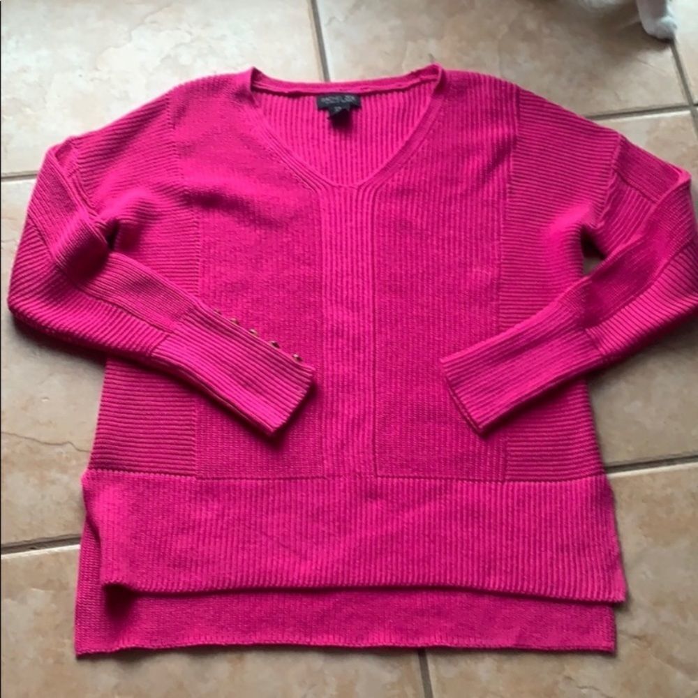 Rachel Zoe v neck hot pink‎ sweater L